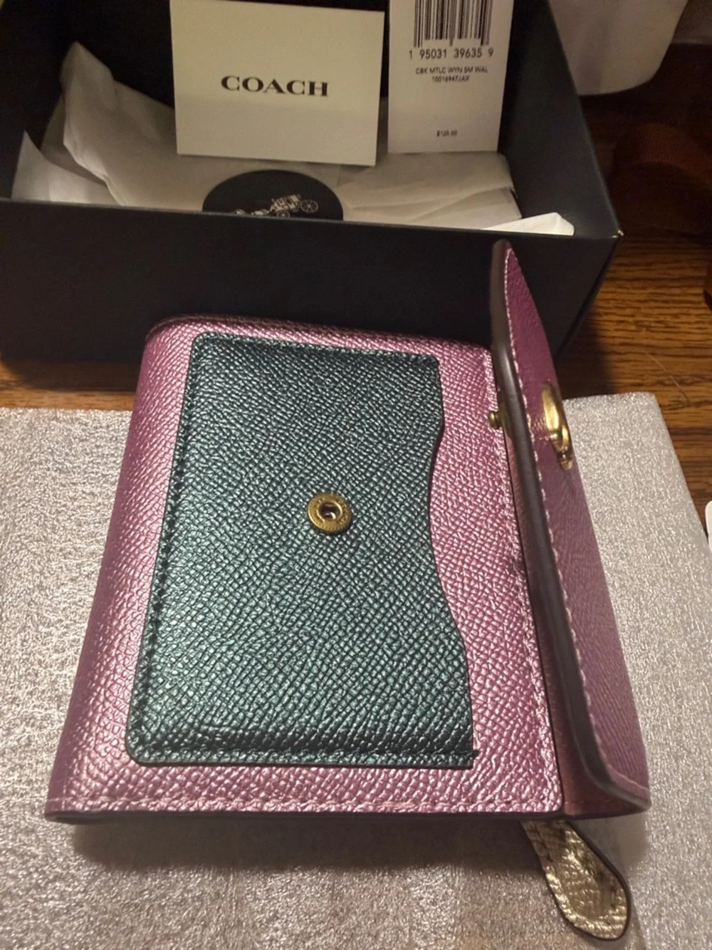 Coach Metallic Pink and Black Leather Small Wallet with Gold 'C' - Picture 2 of 6